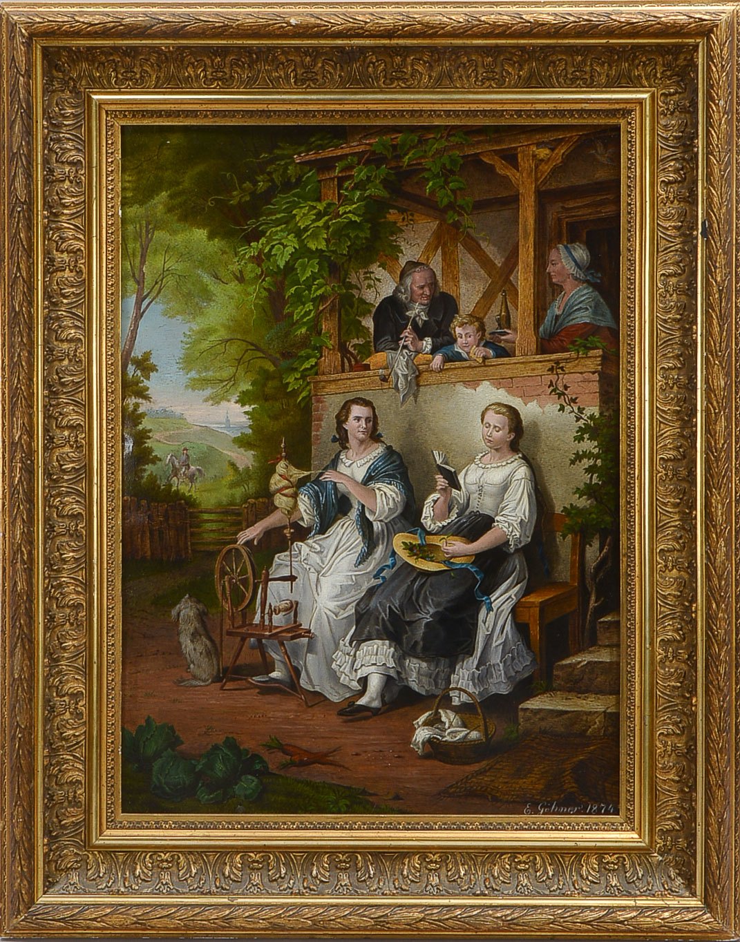 Göhner, E.(rnst-?, deutscher Maler des Biedermeier), 'Biedermeier-Familie in sonntäglicher Idylle, Ö