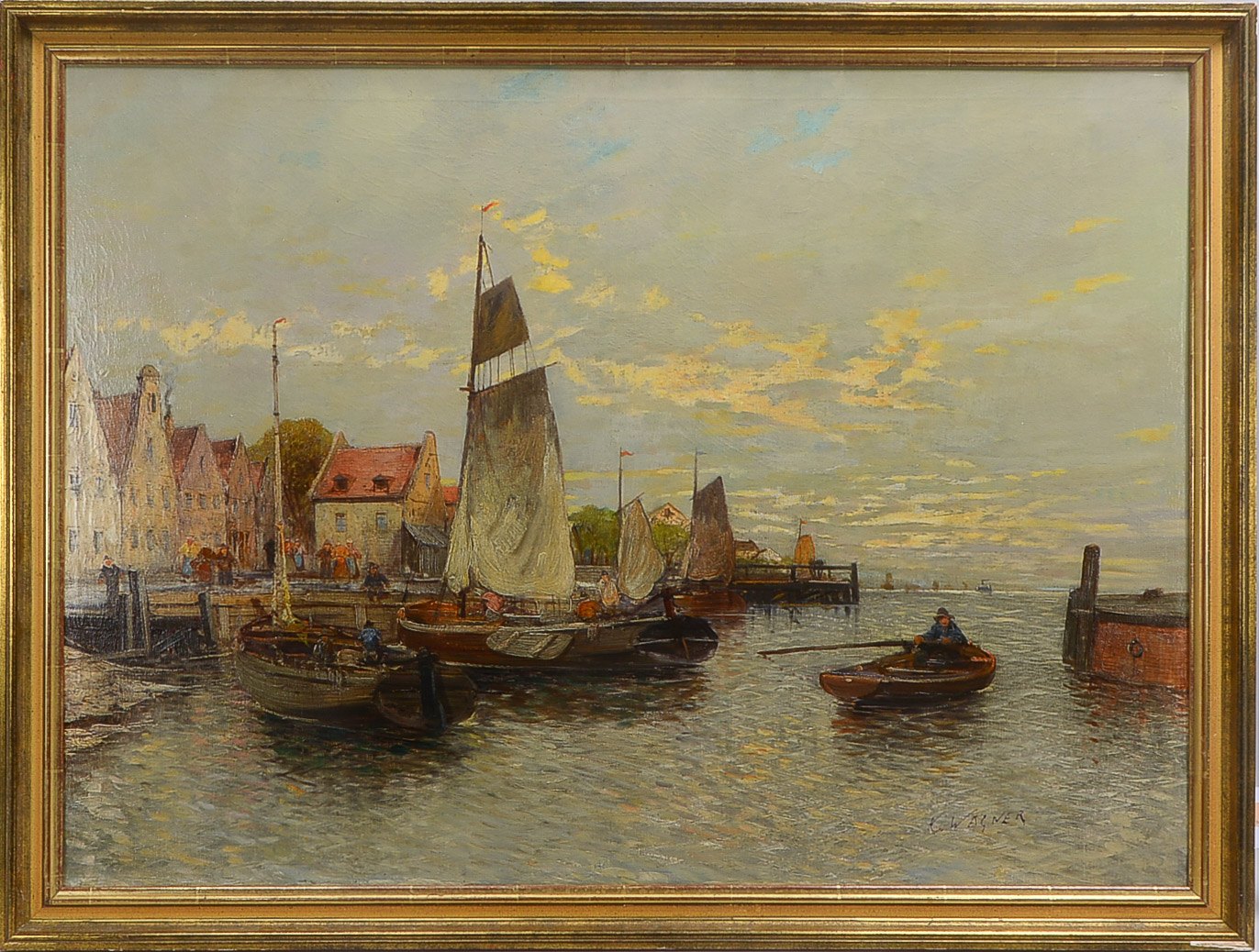 Fischhof, Georg (Pseudonym u.a. 'H. Wagner', 1849 - 1914 Wien), 'Fischer in belebtem Hafen', Öl/Lw,