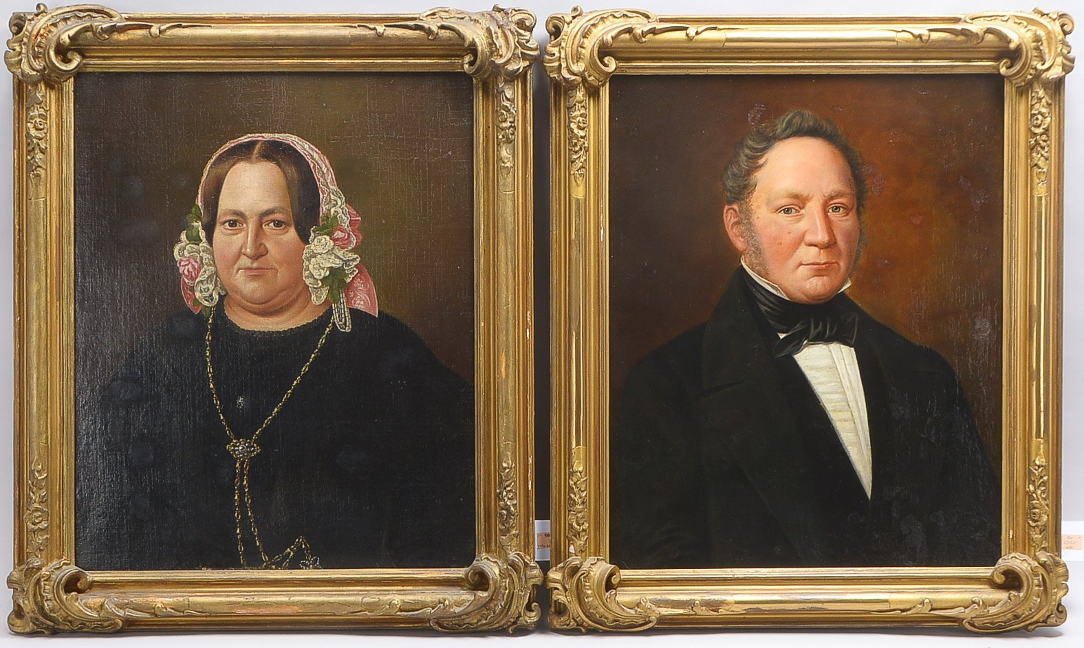 Paar Gemälde (Biedermeier, Mitte 19. Jhdt.), 'Damenportrait' und 'Herrenportrait', Öl/Lw, jeweils un