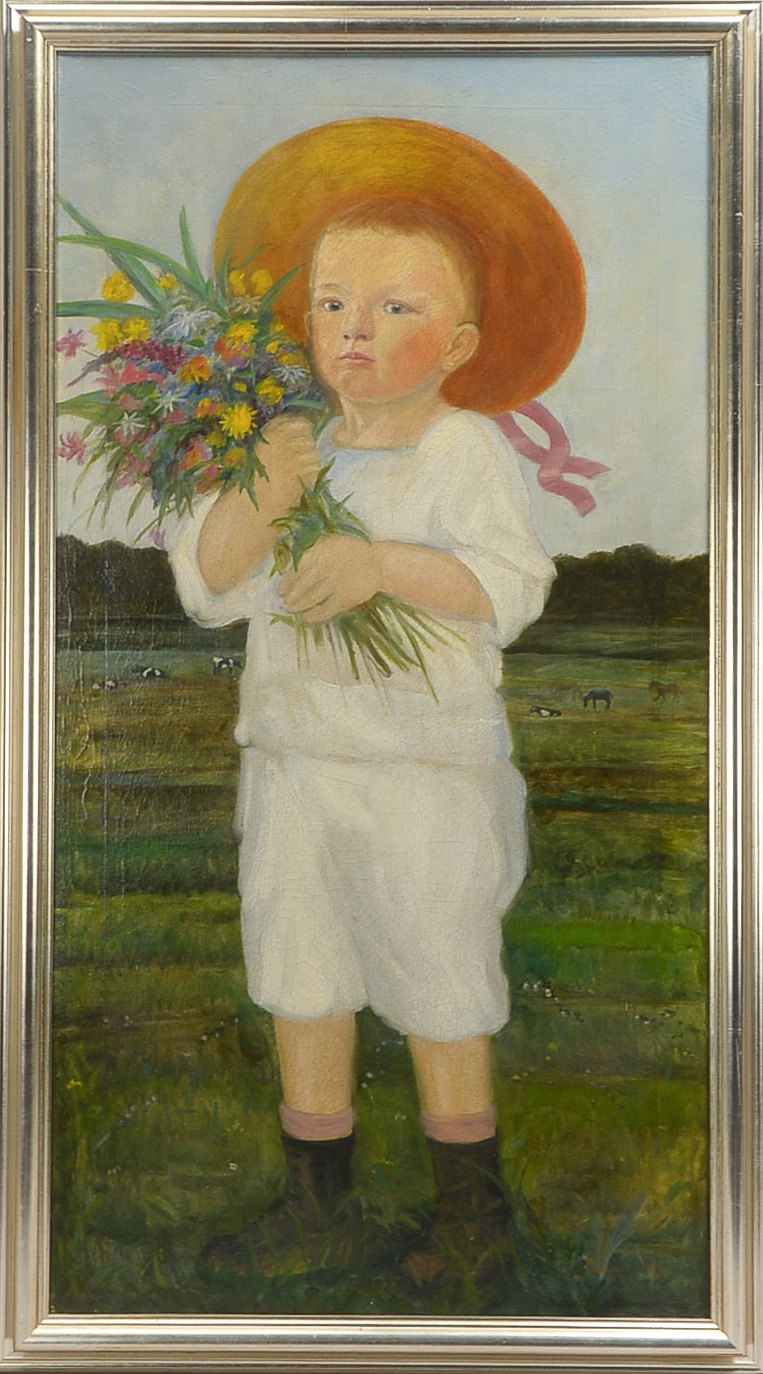 Reimer, Paul (*1895 - ?) zugeschrieben, 'Knabe mit Feldblumenstrauß', Öl/Lw, unten rechts signiert;