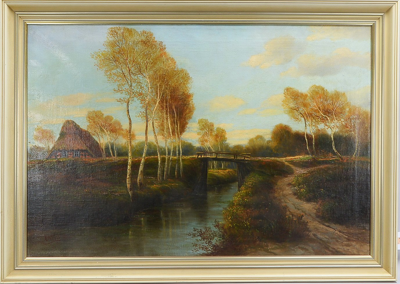 Weiss, T., 'Birken und Kate am Moorkanal', Öl/Lw, unten links signiert; Bildmaße 71 x 105,5 cm, Rahm