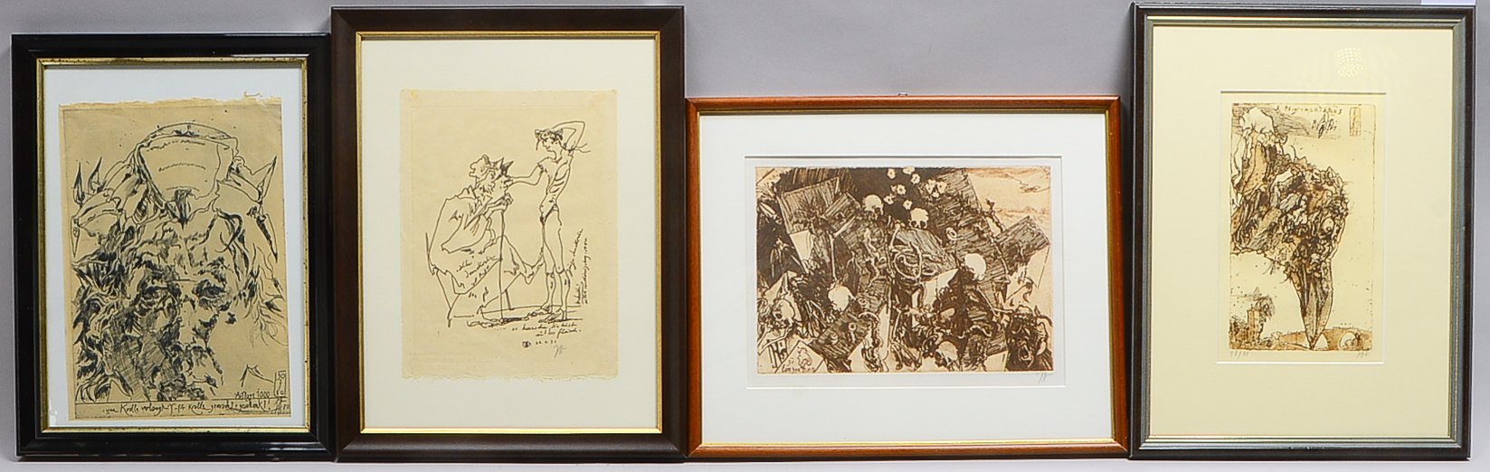 Janssen, Horst (1929 - 1995 Hamburg), kleines Grafikkonvolut, 4 Radierungen, jeweils unten rechts bl