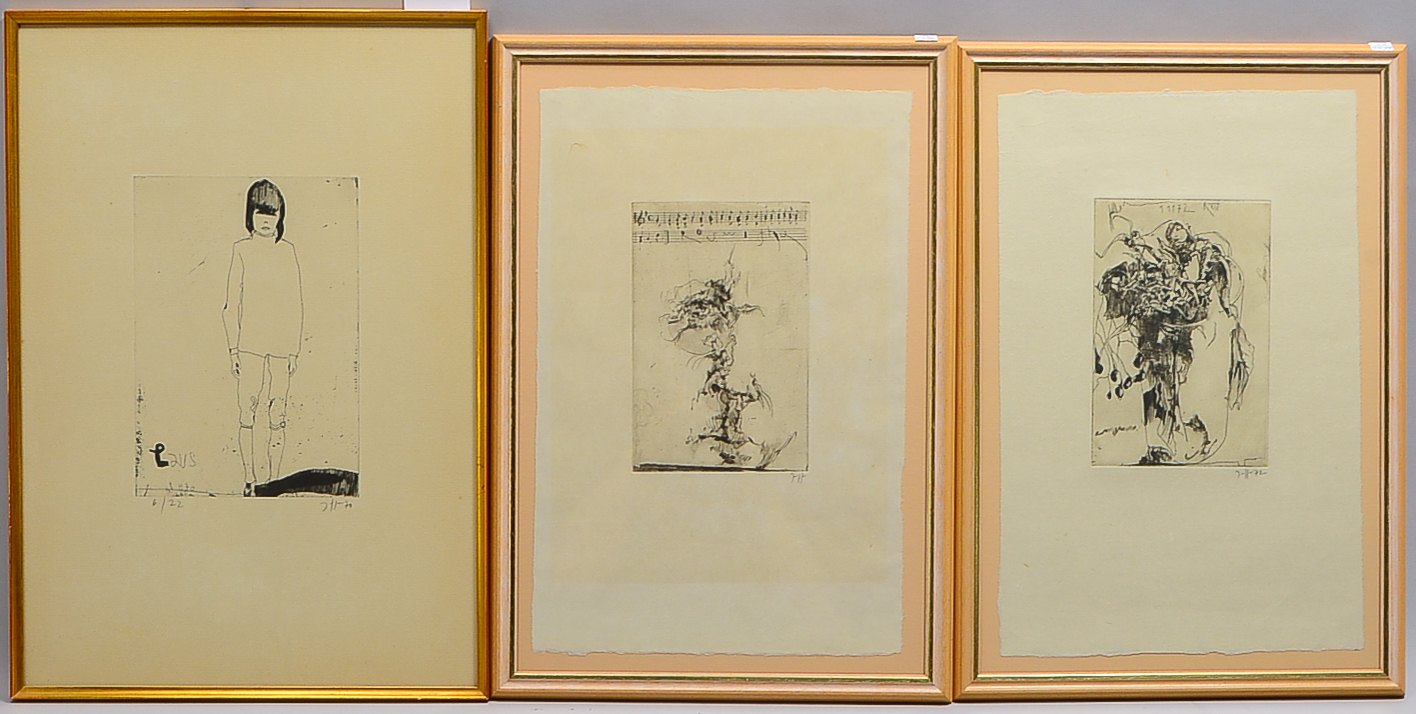 Janssen, Horst (1929 - 1995 Hamburg), kleines Grafikkonvolut, 3 Radierungen, jeweils unten rechts bl