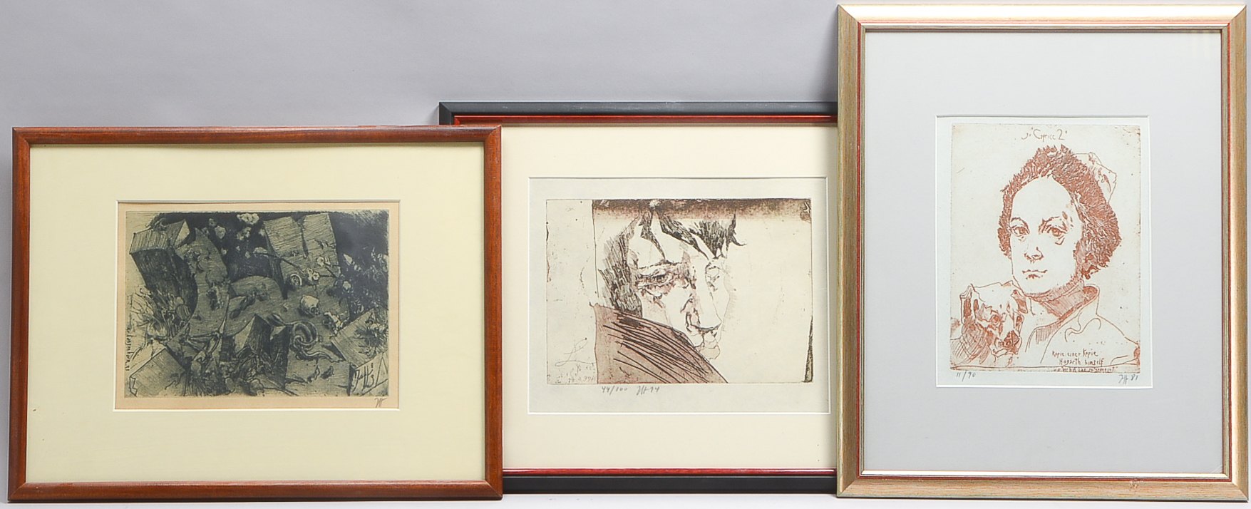 Janssen, Horst (1929 - 1995 Hamburg), kleines Grafikkonvolut, 3 Radierungen, jeweils unten rechts bl