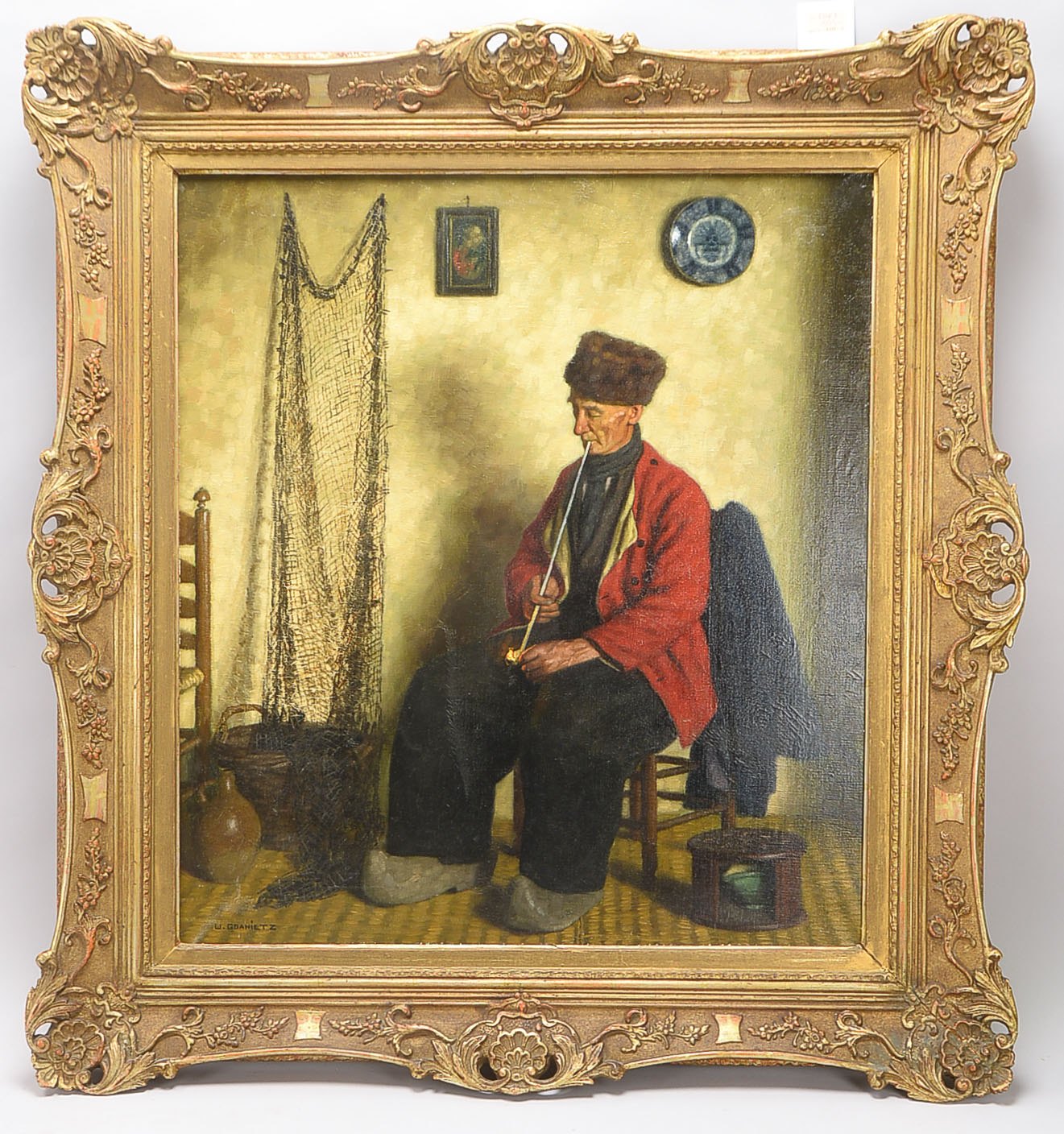Gdanietz, Wilhelm (1893 Mainz - 1969 Düsseldorf), 'Pfeie rauchender friesischer Fischer', öl/Lw, unt