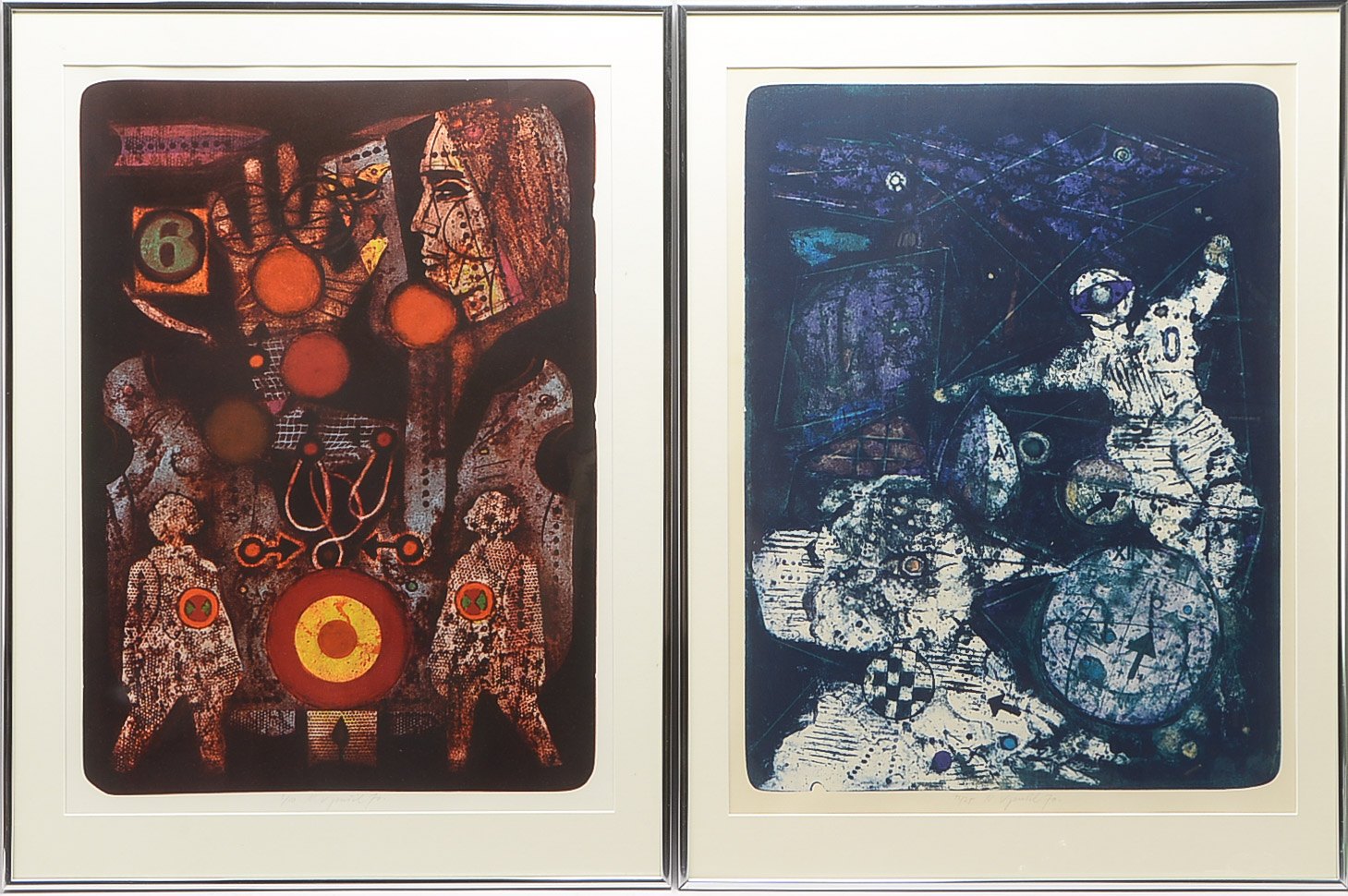 Vyusil, Karel (1926 - 2014), 2 Farblithografien, 'Figürliche Kompositionen', jeweils unten bleisigni
