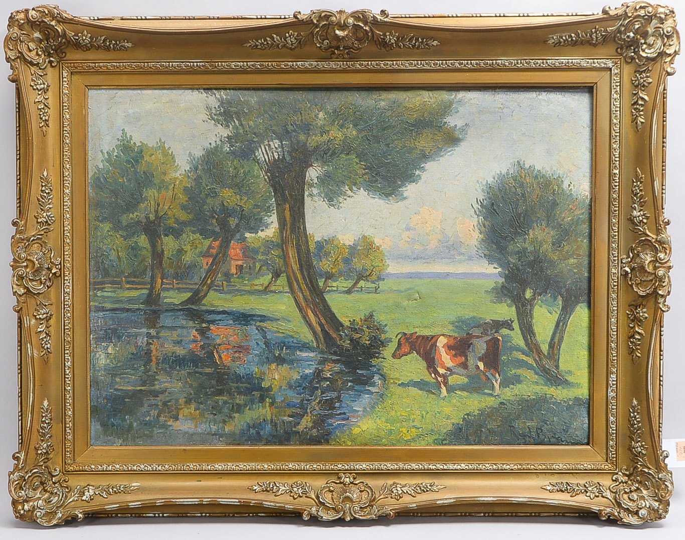 Braun, Rudolf (1867 Magdeburg - 1940 Berlin, studierte an der Akademie Düsseldorf), 'Kühe am Weiher'