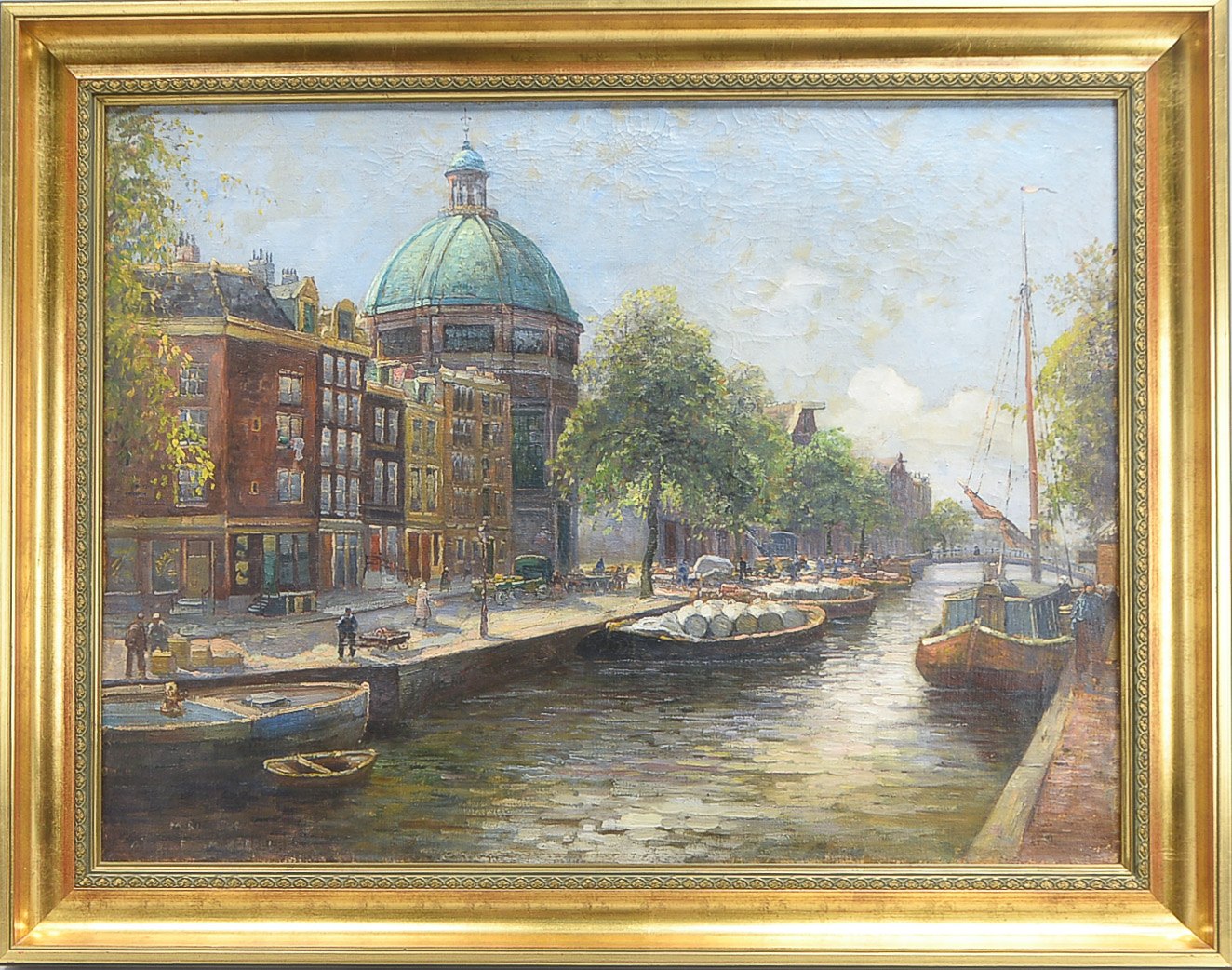 Gemälde, 'Gracht an der Ronden Luthers Kerk in Amsterdam', Öl/Lw, unten links (nicht eindeutig leser