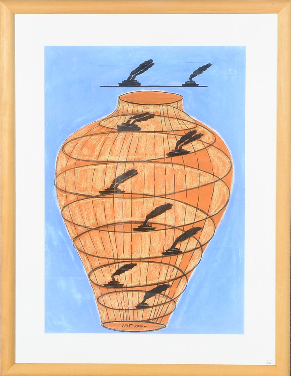 Wap, Hans (*1943 Rotterdam), 'Spiralvase', Kreidepastell, signiert und datiert '2.000', unter Passep