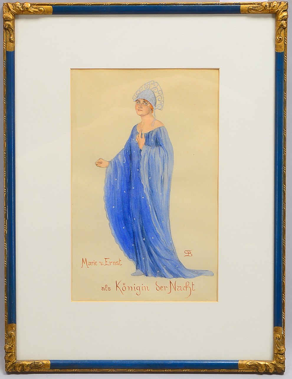 Monogrammist SB, 'Marie von Ernst als Königin der Nacht', aquarellierte Zeichnung, unten rechts mono