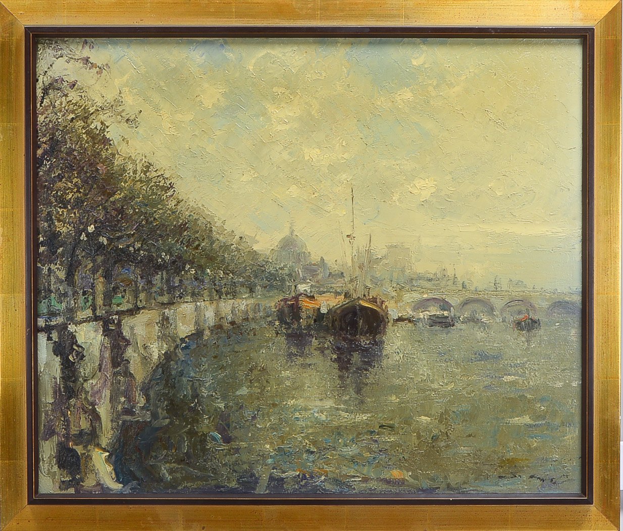 Wagner, Hansjörg (1930 Berlin - 2013 München) zugeschrieben, 'Kähne in Paris', Öl/Lw, verso signiert