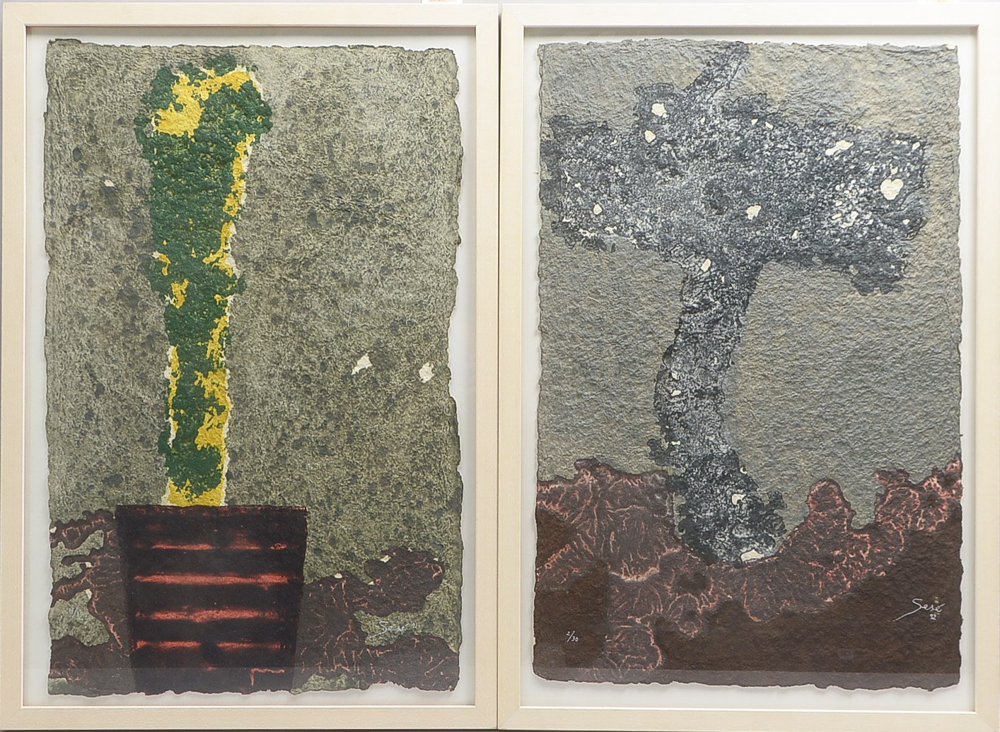Sesé, Fernando (*1958 Castellon, zeitgenössischer spanischer Maler und Grafiker), 2 Prägedrucke/Carb