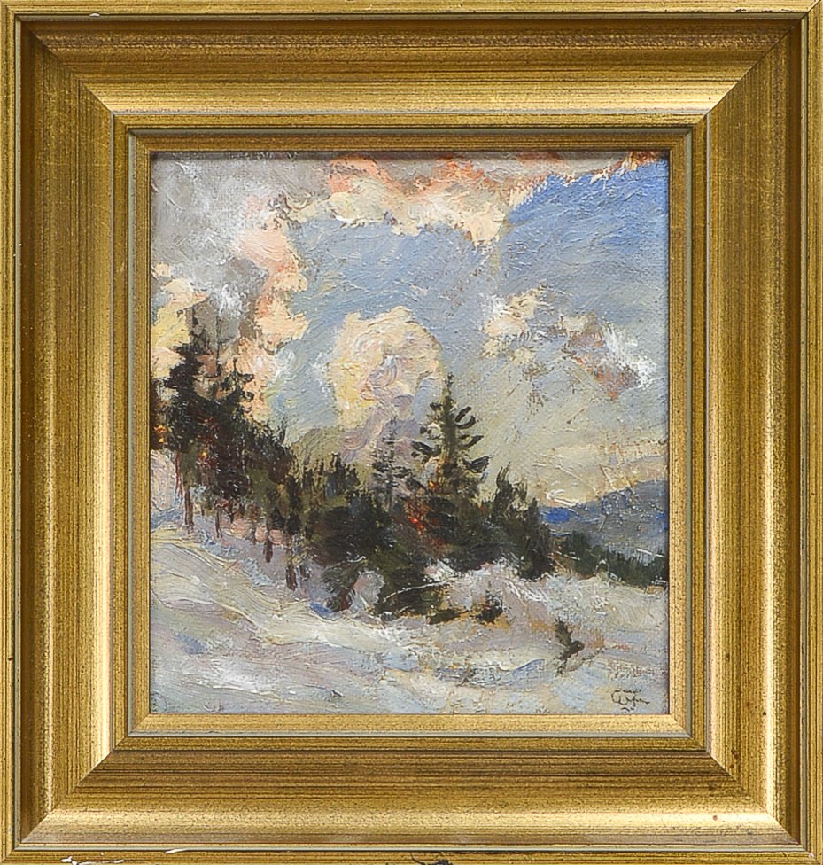 Gemälde, 'Berglandschaft', Öl auf Holz/gerahmt, unten rechts (nicht eindeutig leserlich) monogrammie