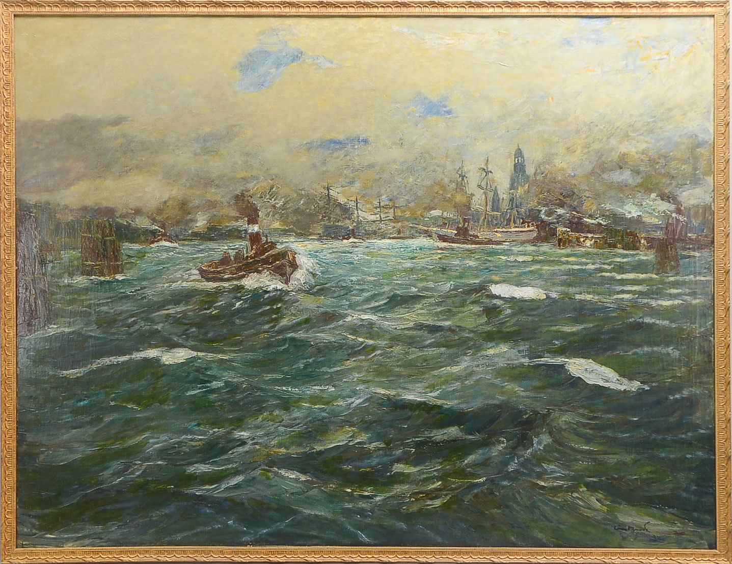 Lichtwark, Paul (1872 Lübeck - 1948 Hamburg), 'Hamburger Hafen', Öl/Lw, unten rechts signiert; Bildm