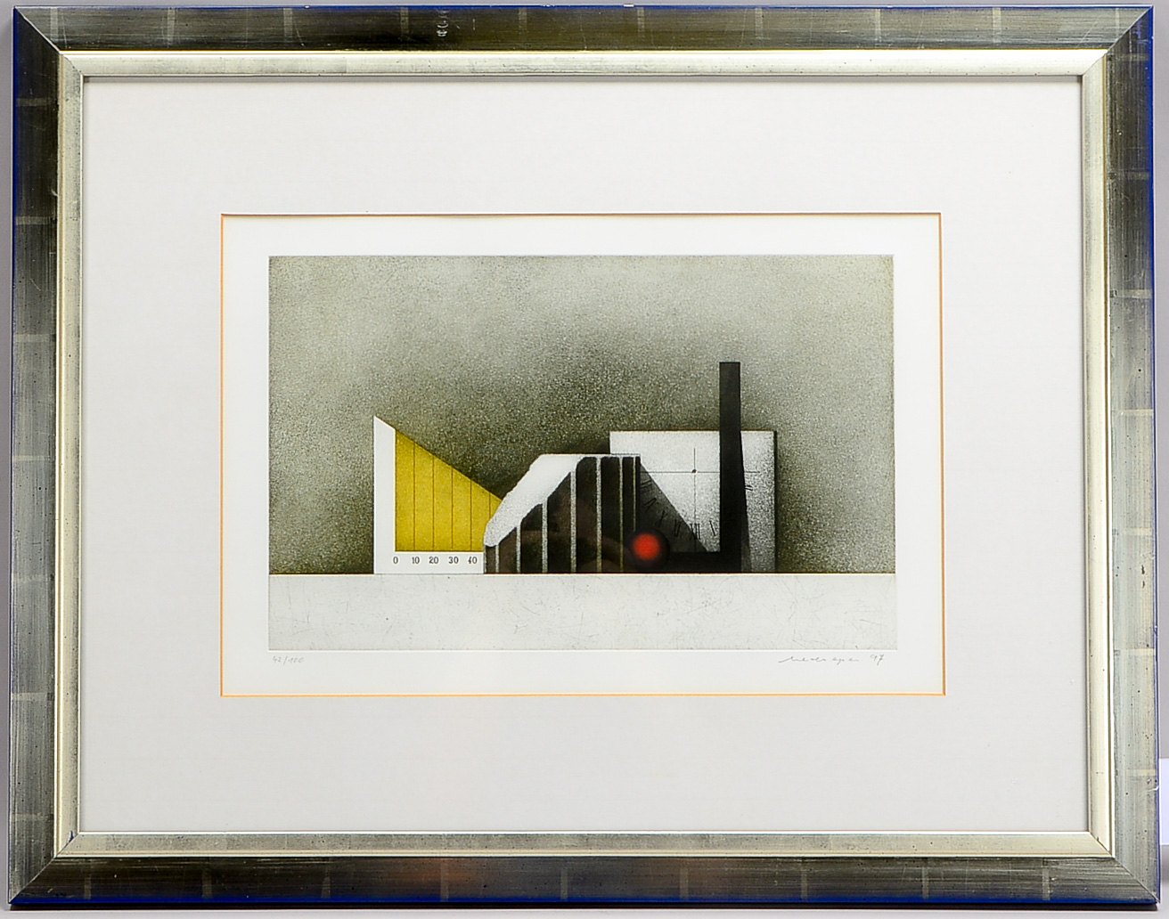 Meckseper, Friedrich (1936 Bremen - 2019 Berlin), 'Stillleben mit Sonnenuhr und Diagramm', Farbaquat