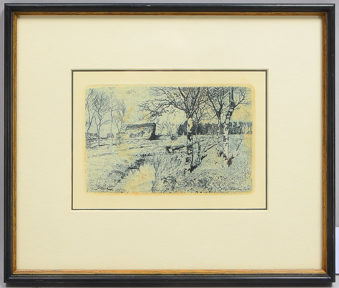 am Ende, Hans (1864 Trier - 1918 Stettin), 'Birken im Moor', Radierung, in der Platte signiert, unte
