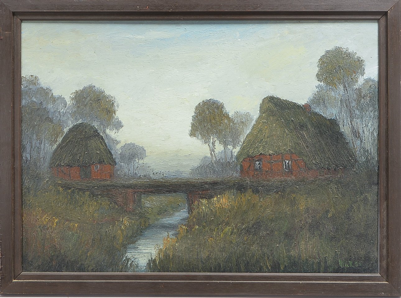 Pick, Hans (1931 Düren - 2014 Osterholz), 'Moorkaten in Fischerhude', Öl auf Hartfaser, unten rechts
