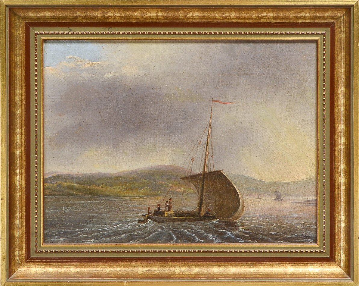 Gemälde (deutscher Altmeister, Mitte 19. Jhdt.), 'Wesersegler in rasanter Fahrt', Öl/Lw, unsigniert;