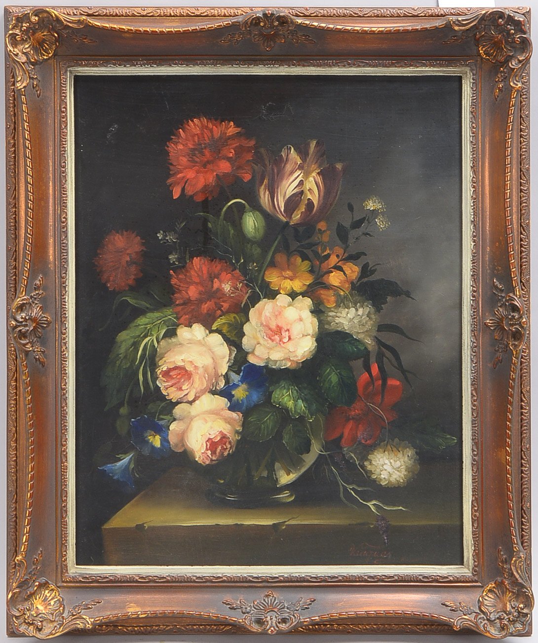Vauquer, P.(-?), 'Blumenstillleben', Öl/Lw, unten rechts signiert; Bildmaße 50 x 40 cm