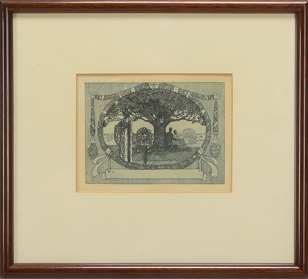 Vogeler, Heinrich (1872 Bremen - 1942 Kasachstan), 'Tod bricht Rosen', Radierung, oben mittig monogr