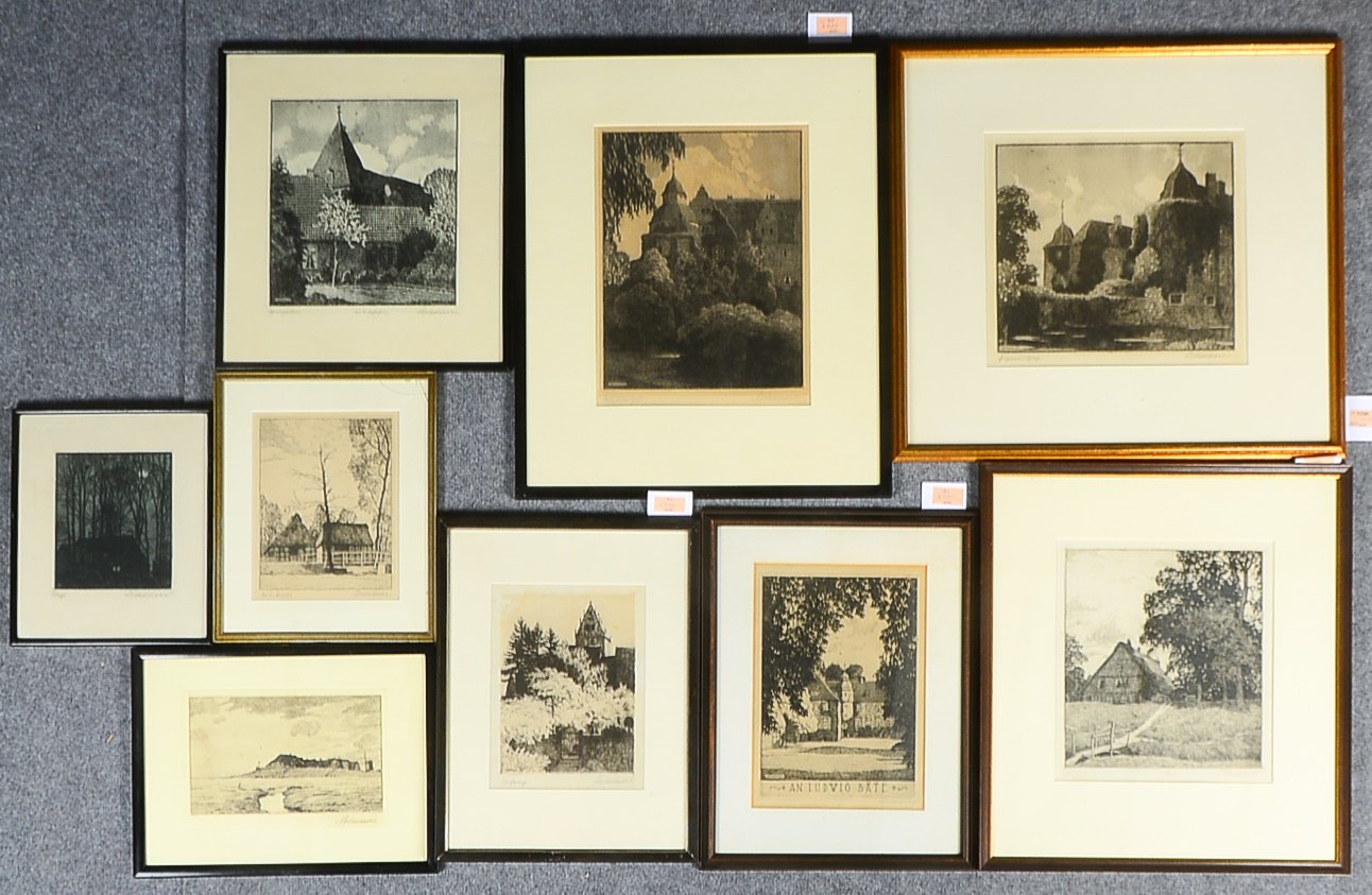 Wedepohl, Gerhard (1893 Schönebeck - 1930 Bremen), kleine Grafiksammlung, 9x Radierungen, verschiede