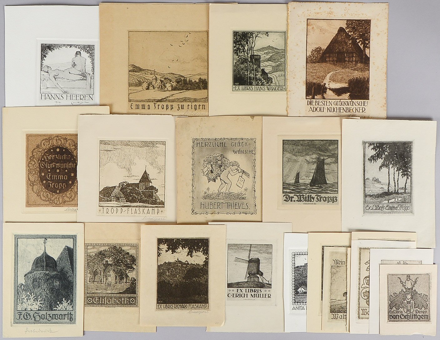 Wedepohl, Gerhard (1893 Schönebeck - 1930 Bremen), kleine Grafiksammlung, 24x Exlibris, verschiedene