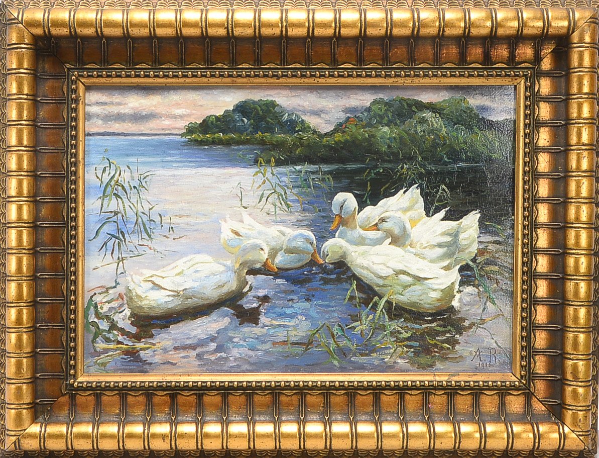 Rogner, August (Kopie nach Köster), "Enten im See", unten rechts monogrammiert und datiert 1916, Öl/