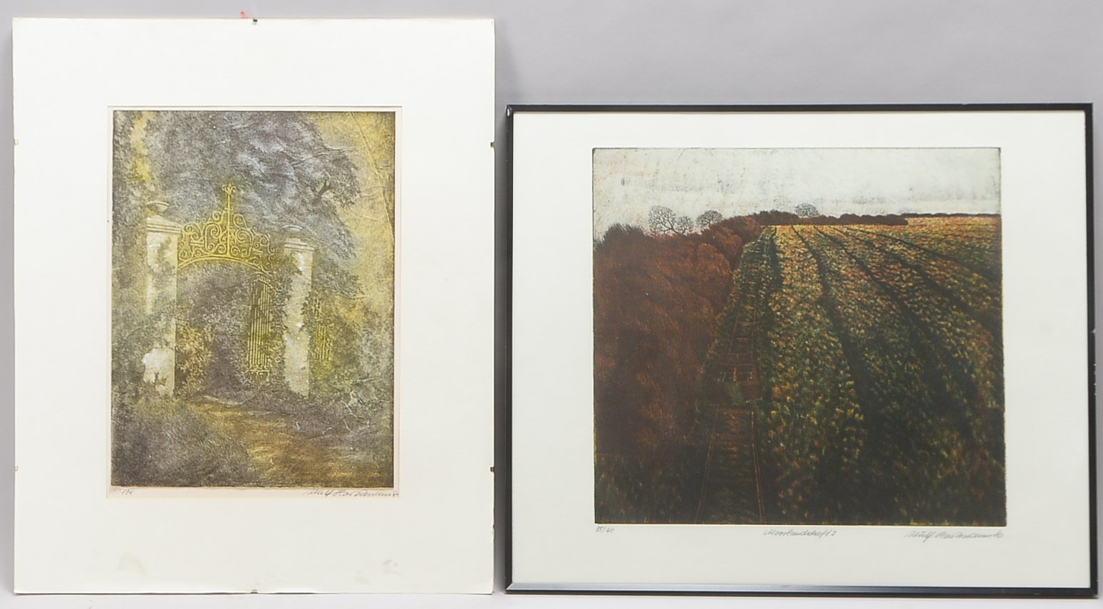 Hartmann, Wulf (*1942 Hannover), Bremer/Worpsweder Künstler, 2 Arbeiten: 1x Farblithographie 'Moorla