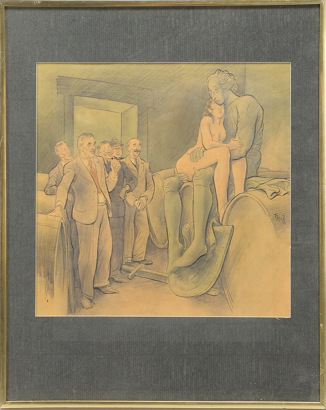 Bremer Karikatur, nach Franz Hoffmann, 1938, Feder/Blei auf Papier, 'Der Roland nach seiner Gesundun