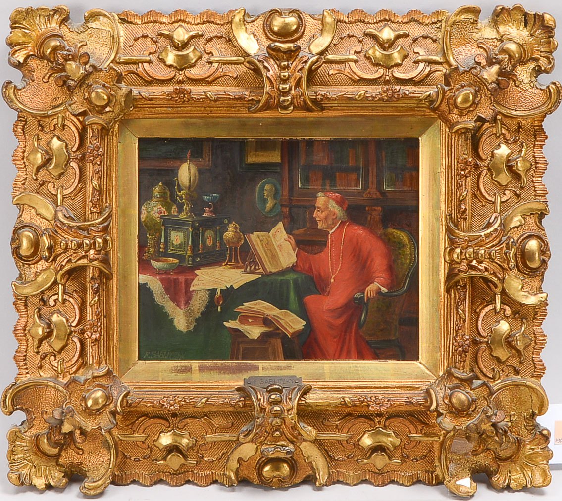 Sablitzky, Franz (1873 - 1904), 'Kardinal in Bibliothek', unten links signiert, Öl/Holz, gerahmt;