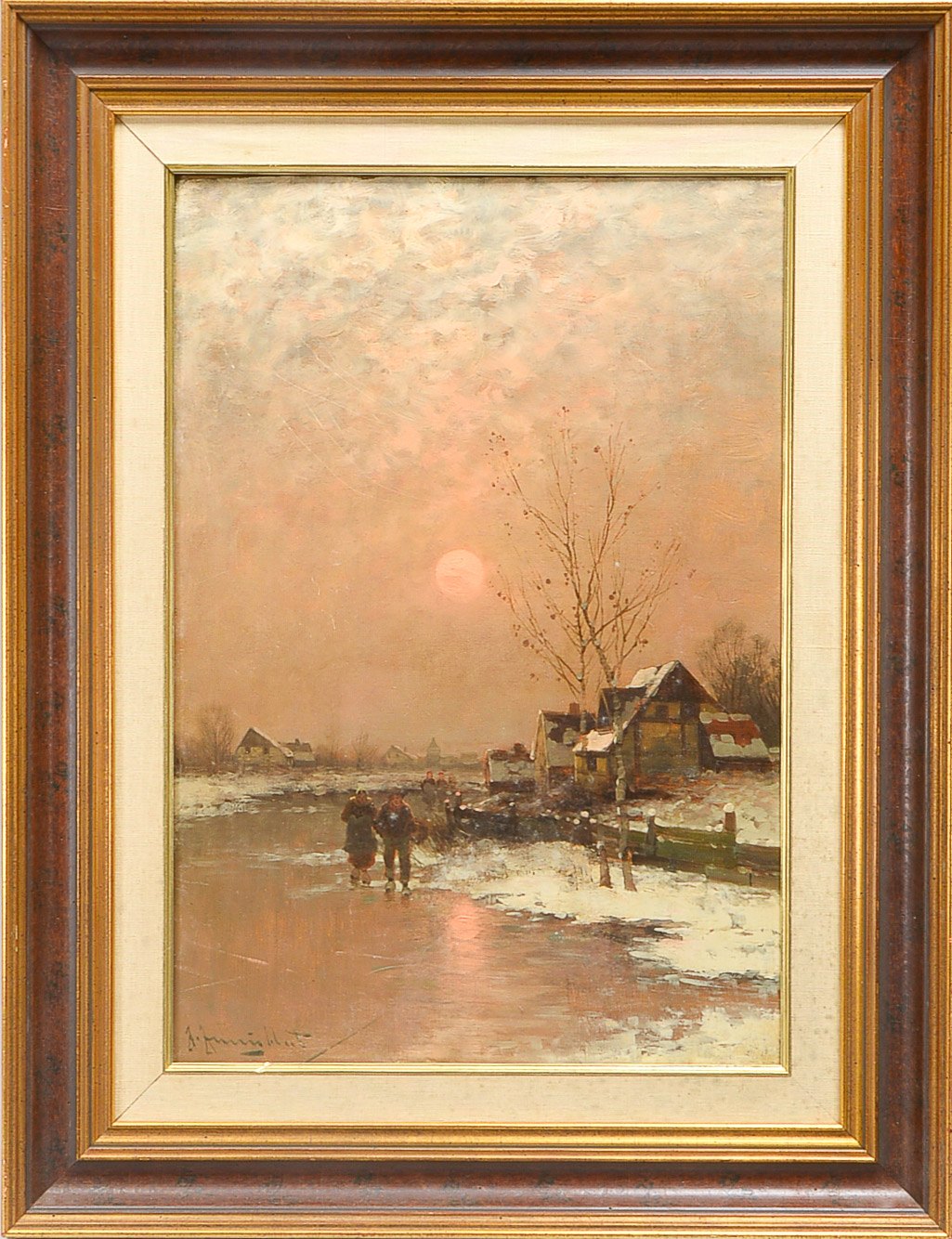Jungblut, Johann (1860 Lauenburg- 1912 Düsseldorf) 'Spaziergang am Winterland', ÖL/Lw gerahmt; Rahme