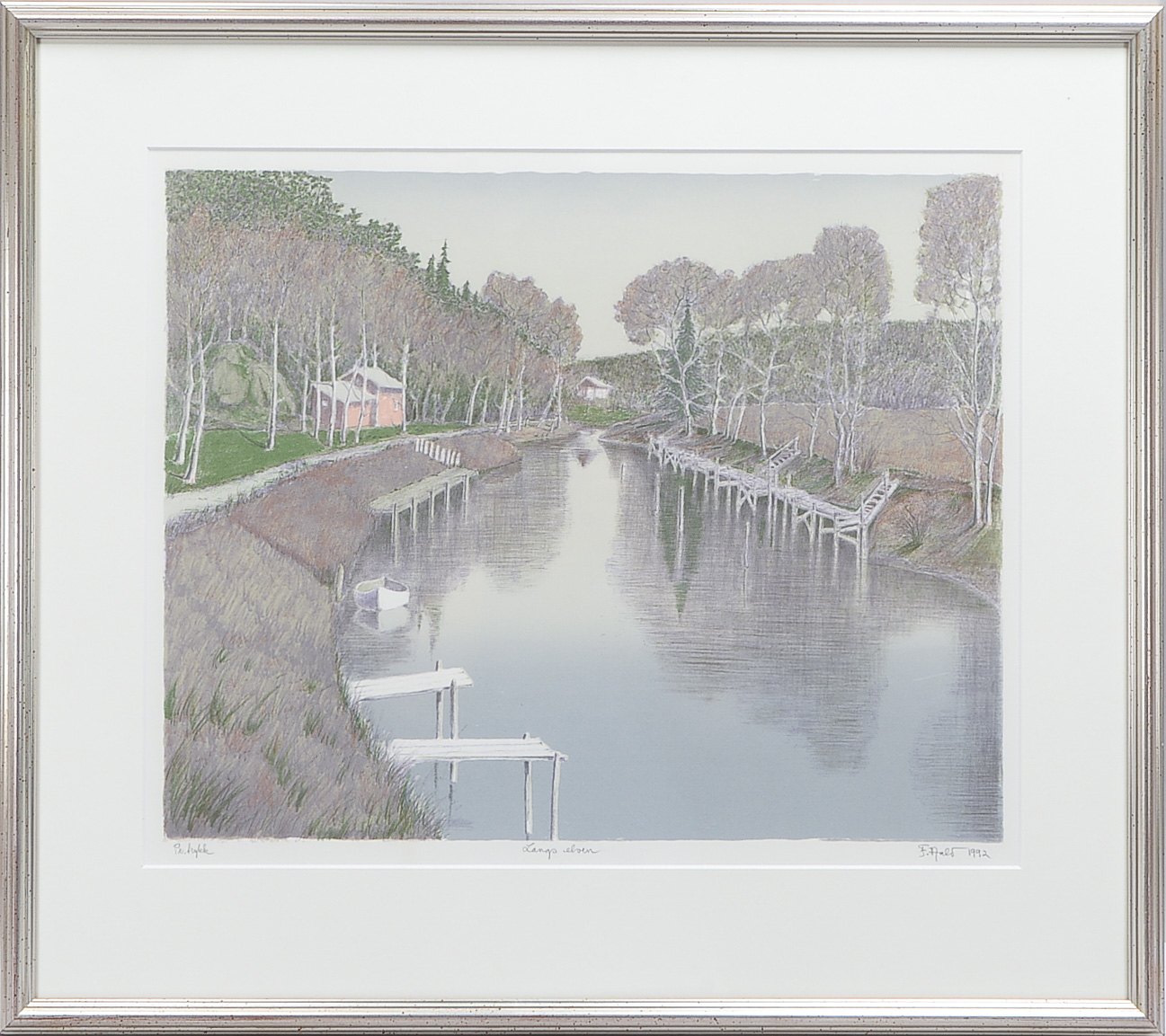 Finn Hald (1929-2010) Norwegischer Künstler, 'Langs Elven', Farblithographie, unten in Blei bezeichn