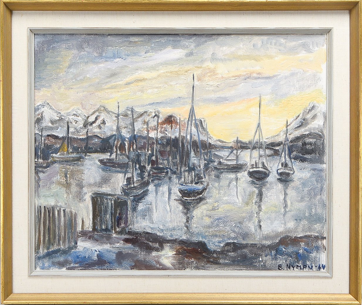 Björn Nyman (1927 Helsinki - 2018 Vanda ), 'Yachthafen', Öl auf Platte, unten rechts signiert, gerah