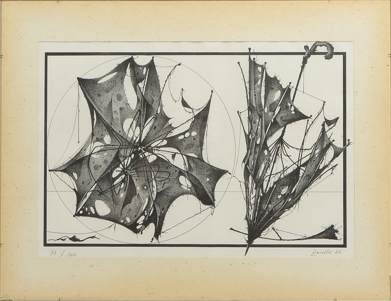 Zeidler, Hans-Joachim (1935 - 2010), 'Die zerfetzten Regenschirme', Lithographie, unten rechts bleis