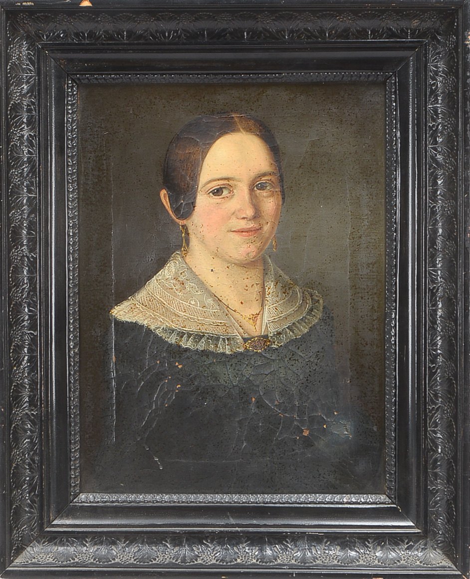 Ölgemälde, 'Biedermeierportrait einer jungen Dame', 1. Hälfte 19. Jhrd, Öl/Lw, sehr feine Ausführung