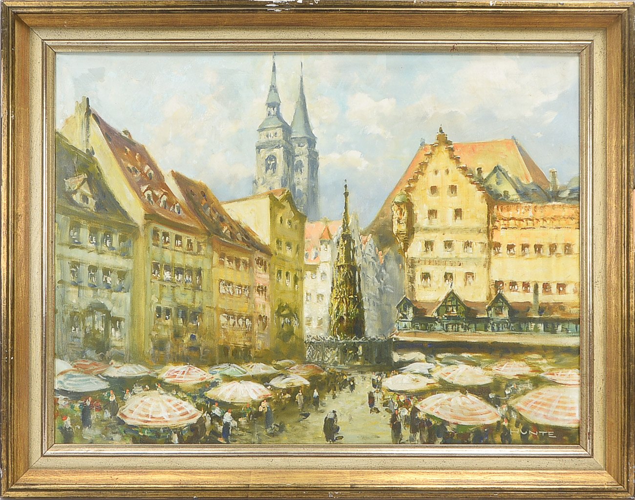 Hunte, Otto (1881 Hamburg - 1960 Potsdam), 'Marktplatz mit Brunnen', Altstadtansicht des Hauptmarkte