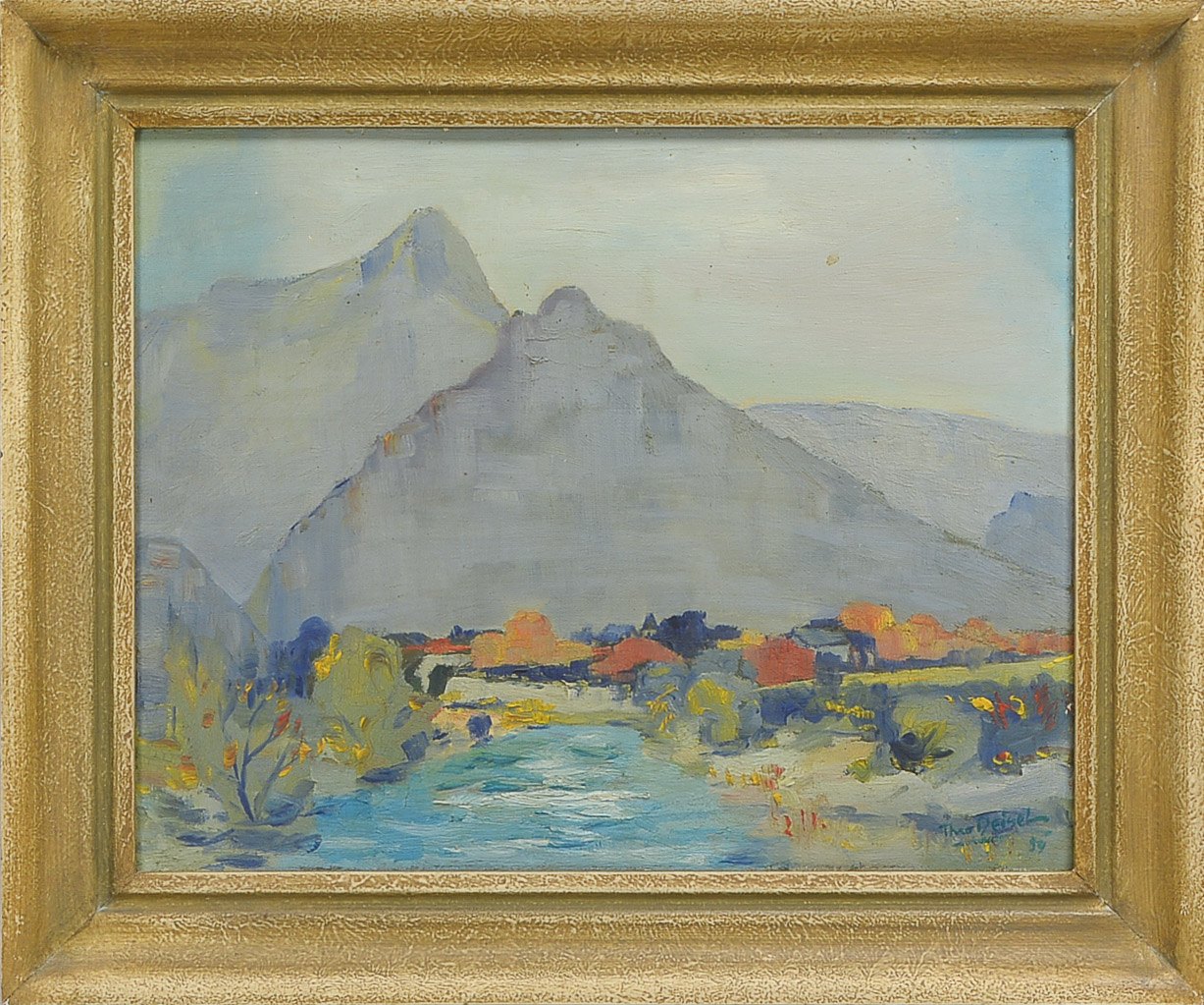 Deisel, Theo (1909 Offenbach - 1992 Gomera/Canaren), Studium an der KA Stuttgart, 'Dorf mit Bergpano