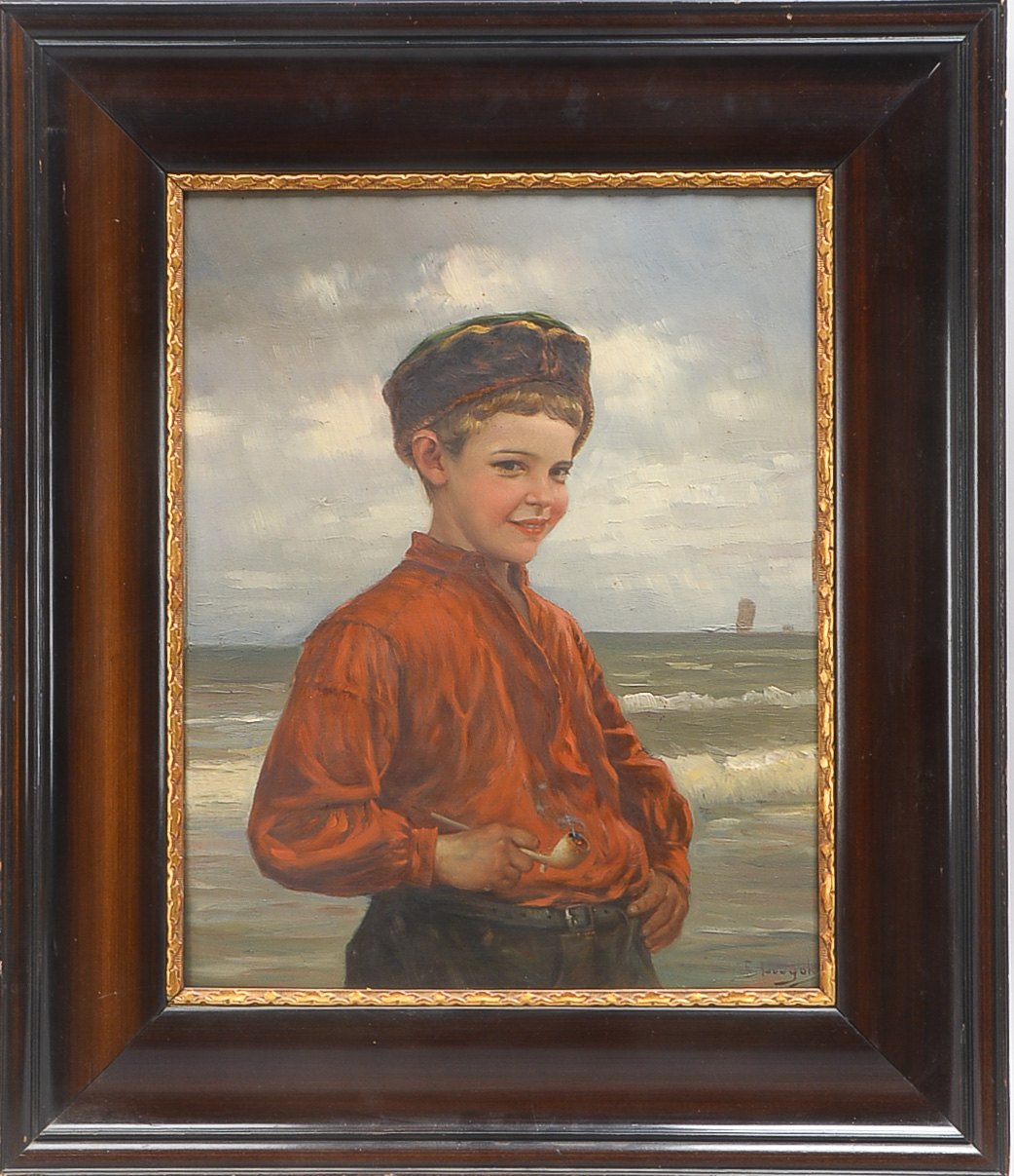 Edmond Louyot (1861 La Lobe Lothringen - 1920 ebenda), "Lächelnder Fischerknabe mit glühender Pfeife
