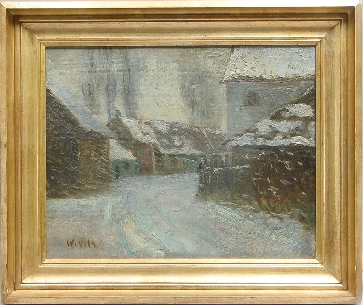 Volk Wilhelm (1855 München - 1901), "Weg ins Dorf", Öl auf Malpappe, unten links signiert, gerahmt;