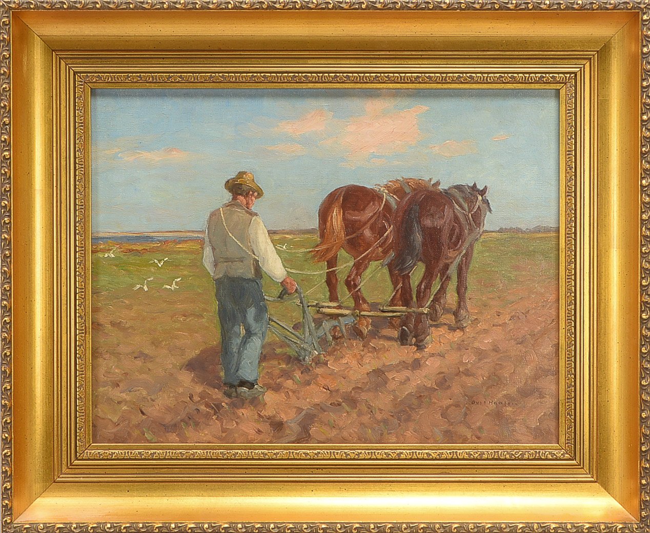 Hansen, Axel (1896 - 1936), 'Bauer mit Pflug', Öl/Lw, unten rechts signiert; Bildmaße 32 x 42 cm, Ra
