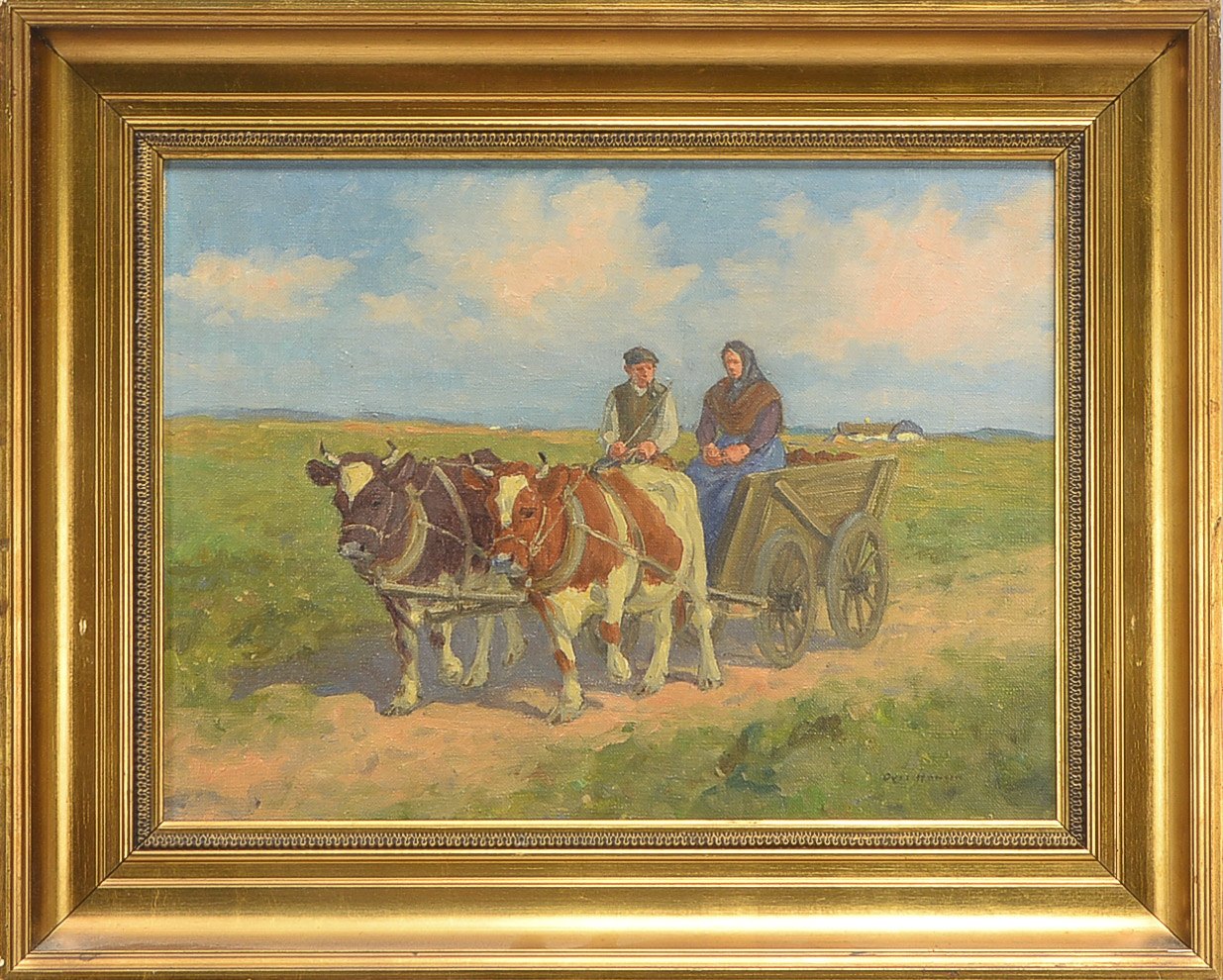 Hansen, Axel (1896 - 1936), 'Bauernpaar mit Ochsengespann', Öl/Lw, unten rechts signiert; Bildmaße 3