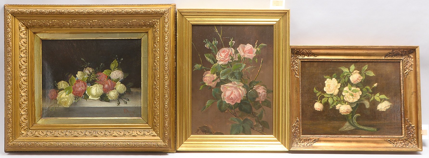 Madsen, C.F., kleines Werkkonvolut, 3 Gemälde, 'Rosenarragements', Öl/Lw, jeweils signiert/gerahmt;