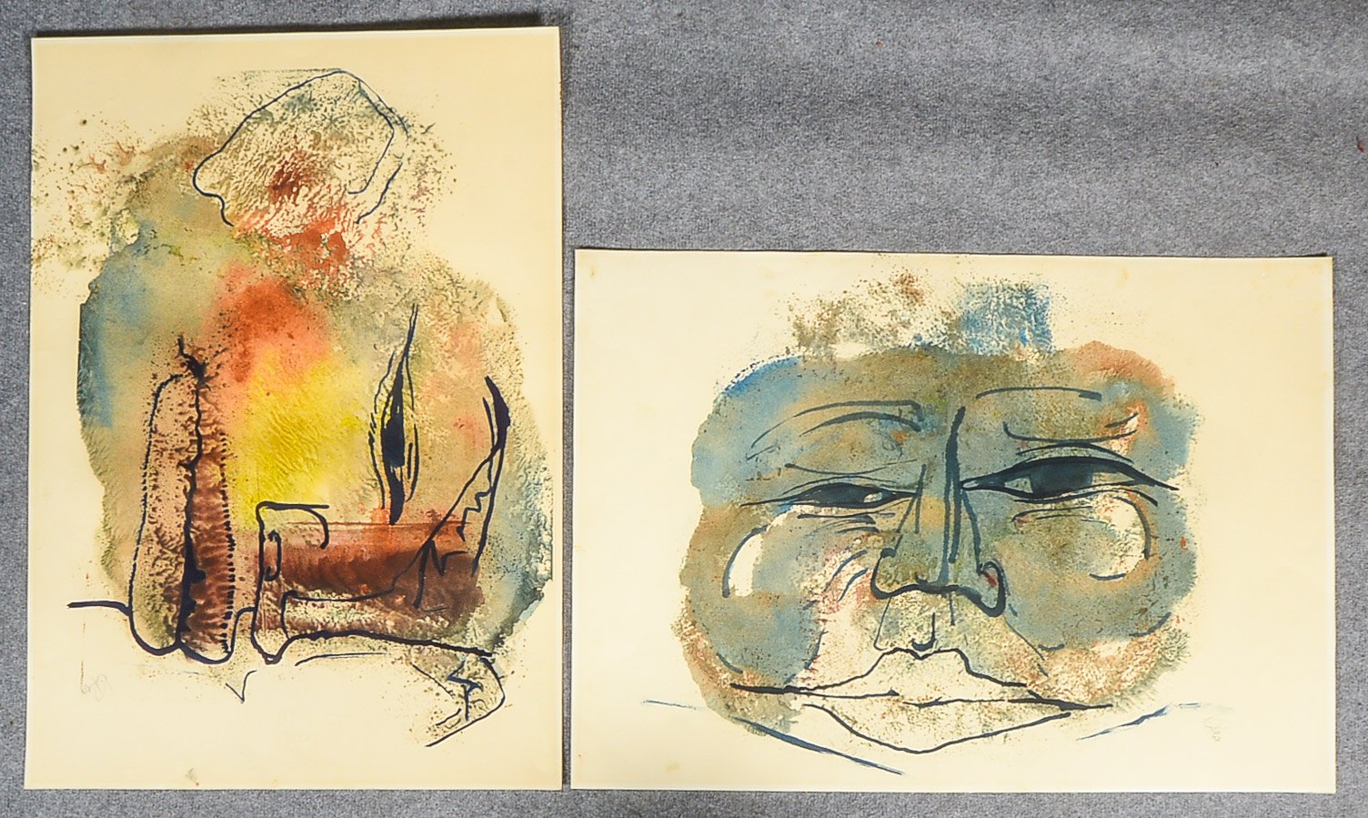 Monogrammist, 'Köpfe', 2 Lithographien, unten rechts in Blei monogrammiert und datiert ('67); Bildma