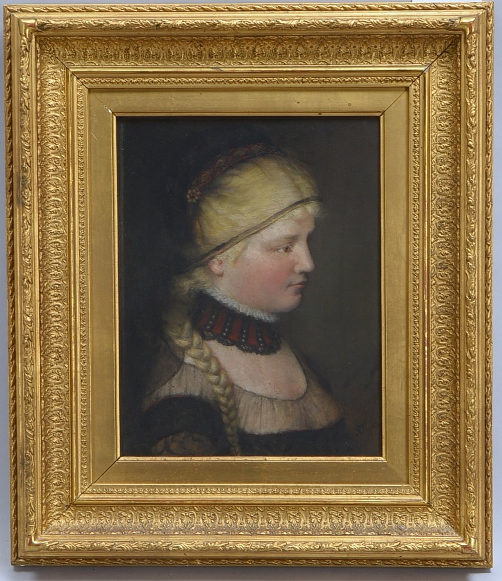 Gemälde, Mädchenportrait in Tracht, Öl auf Holz/ger., sign.; Rahmenmaße 44 x 38 cm