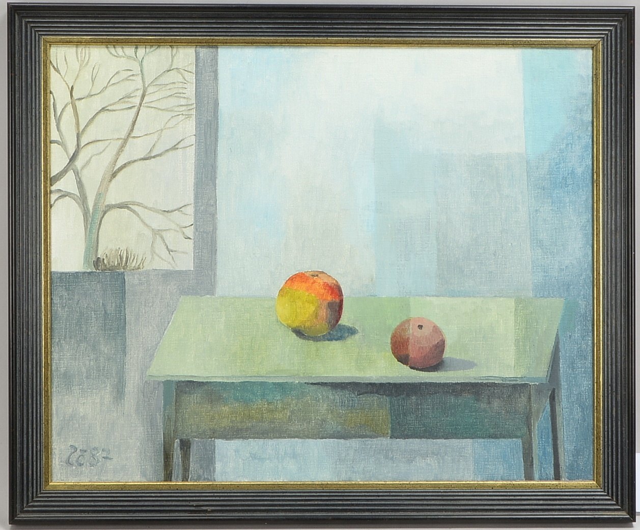 Zöhl, Werner (1926 Stendal - 2012 Fischerhude), 'Zwei Äpfel und kahler Baum am Fenster' - Originalti