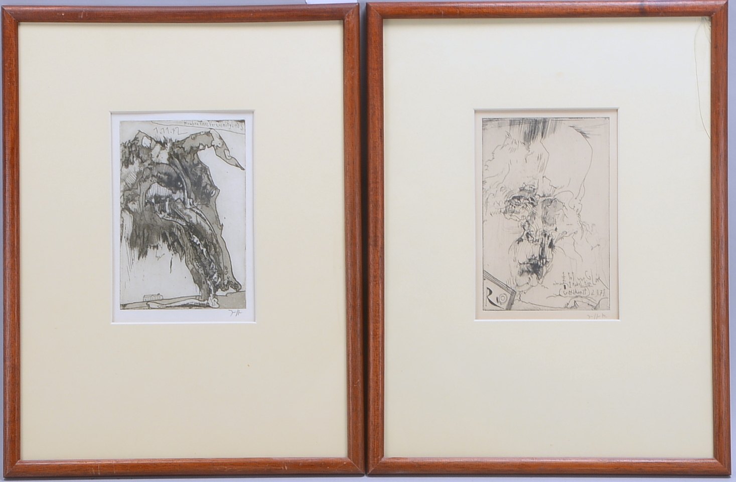 Janssen, Horst (1929 - 1995 Hamburg), 2 Radierungen, jeweils unten rechts bleimonogrammiert, unter P