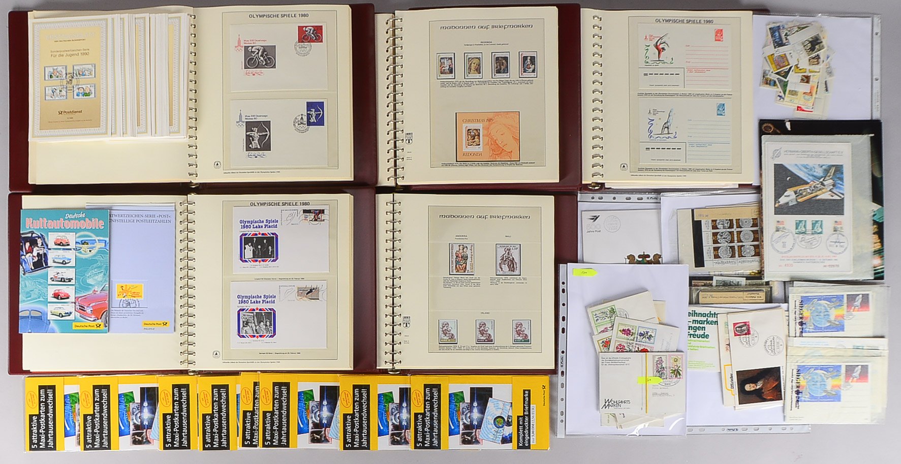 Briefmarkensammlung, 'Olympische Spiele 1980', 3x interessante Alben - fast alle Ausgaben vorhanden