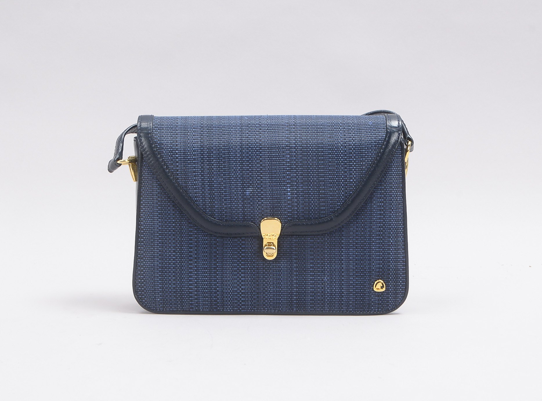 Comtesse, Vintage-Damenhandtasche (Handarbeit), Rosshaar und Leder, blauschwarz mit goldfarbenen Met