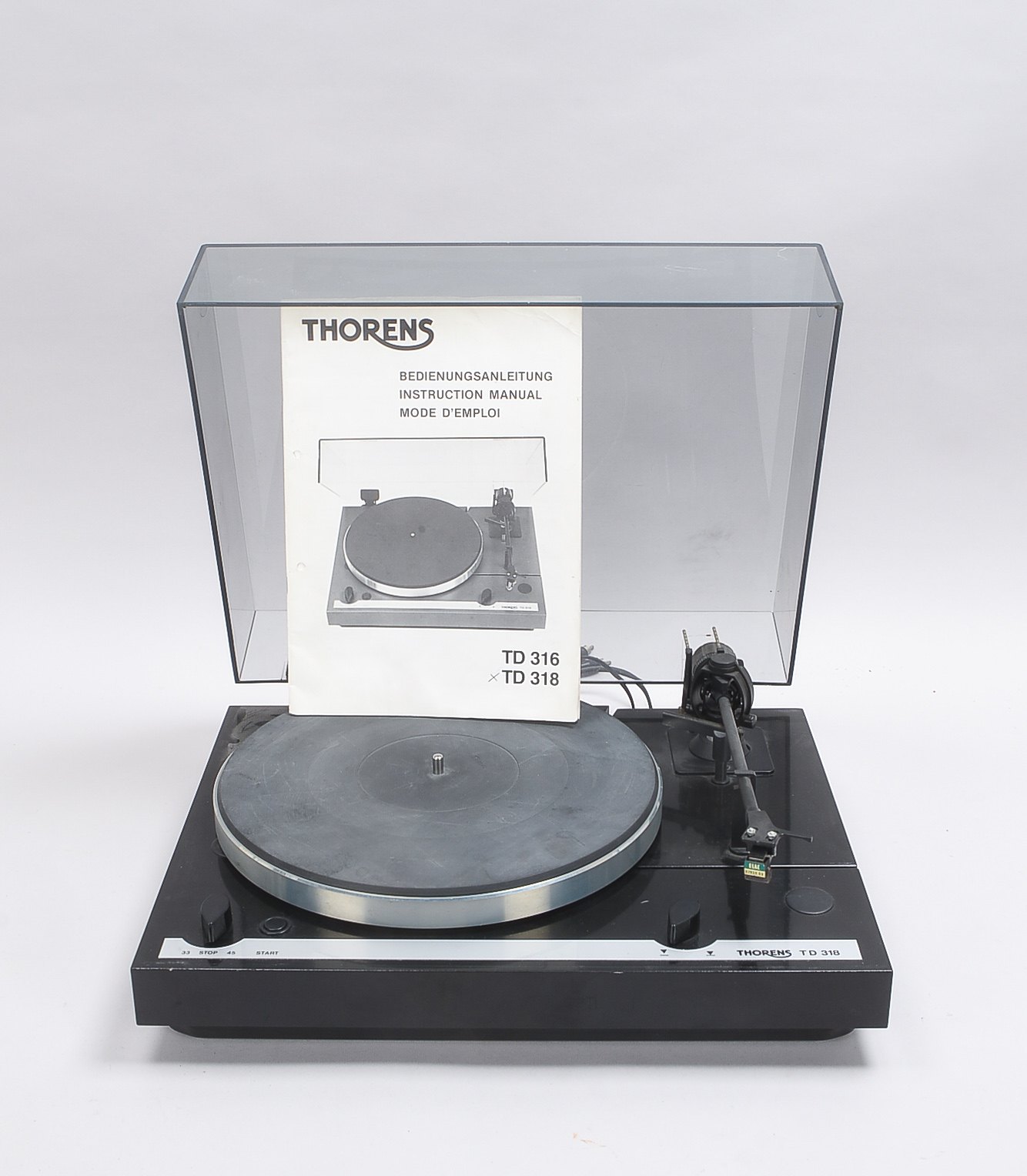 Vintage-Plattenspieler, Thorens, Modell 'TD 318', mit Elac D793E SV-Tonabnehmersystem - ohne Nadel!,