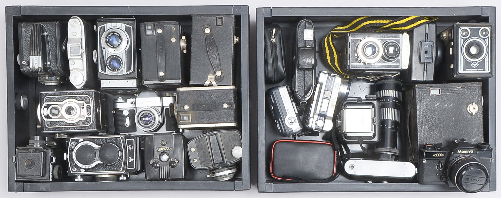 Kamera-Sammlerkonvolut, verschiedene Hersteller und Ausführungen (Argus, Lubitel, Puky I, Zenit, u.a